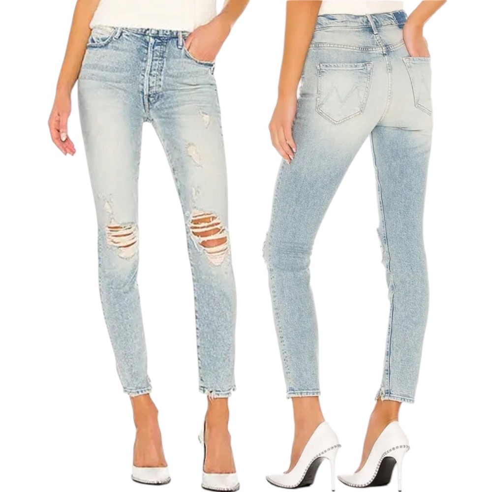 Mother Superior The Super‎ Stunner Ankle Jeans Light Wash Distressed Skinny 27
